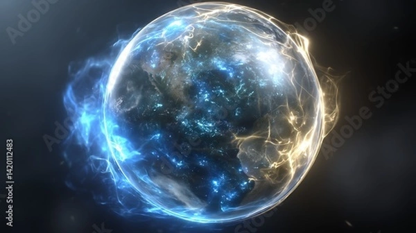 Obraz Energy Orb with Luminous Electric Discharges and a Cloudy Interior Mystical Futuristic Effect.