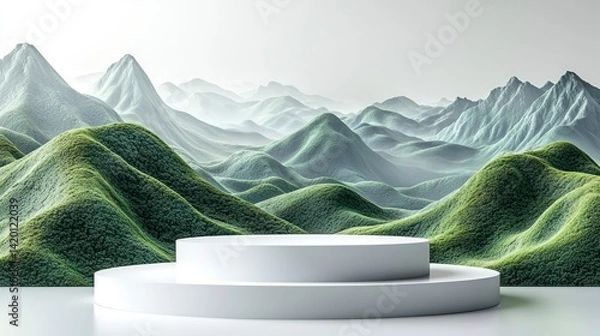 Fototapeta Scenic hilly landscape backdrop for product placement