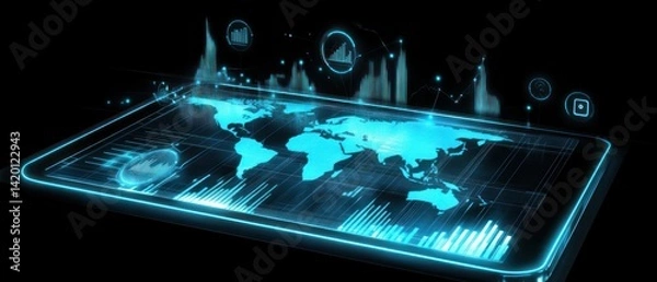 Fototapeta Futuristic digital map display with data visualization elements