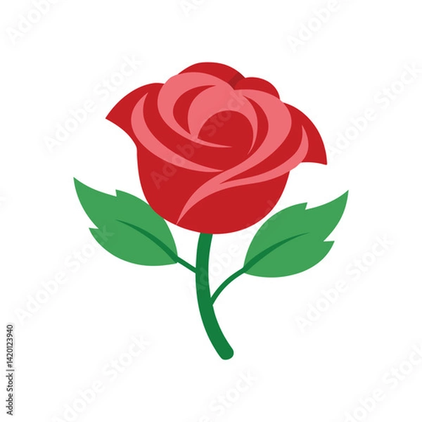 Obraz Red rose cartoon style on a white background
