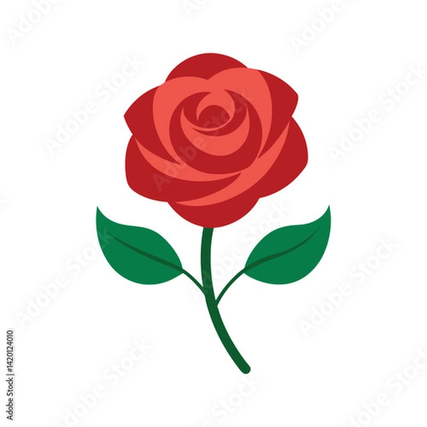 Obraz Red rose cartoon style on a white background
