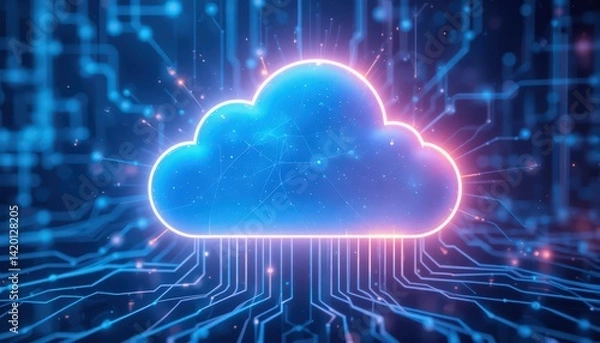 Obraz Cloud Computing Visualization With Circuit Patterns in a Futuristic Digital Environment