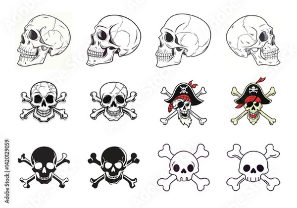 Obraz Crossing human bones skull vector set logo