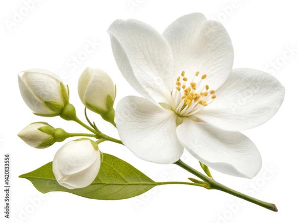 Fototapeta beautiful jasmine flower with delicate white petals and budding flowers showcases nature elegance and charm