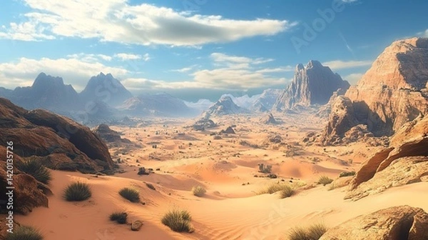 Fototapeta  Desert wilderness. This stark landscape serves travel guides, environmental documentaries, or adventure branding.