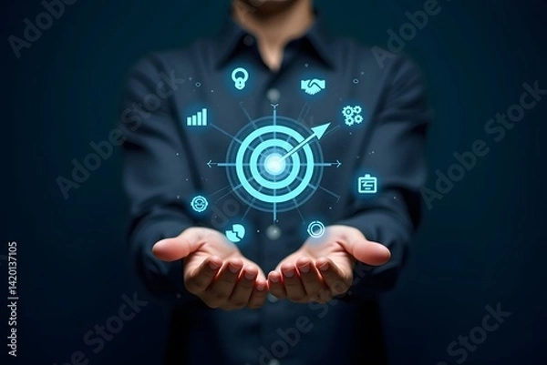 Obraz Digital success invest objective. target icon digital business growth, manager vision performance. concept of business plan and focus goal strategy, corporate to achieve the purpose, grow of company