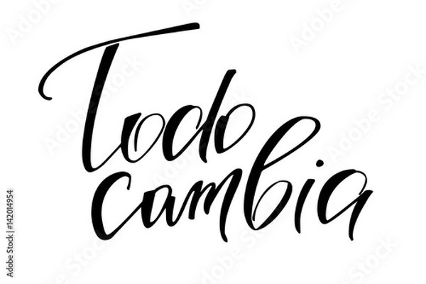 Fototapeta Todo cambia. Phrase in Spanish which means Everything changes. Handwritten black text isolated on white background, vector. Each word is on the separate layer.