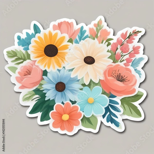 Obraz 水彩風フラワーイラスト素材 – 可愛く華やかなステッカーデザイン＆装飾アート集

