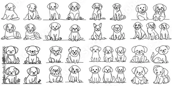 Obraz Collection of line vectors of dog animals