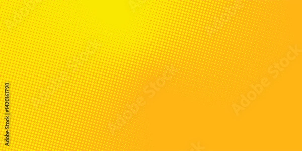 Fototapeta Yellow halftone pattern. Retro comic gradient background. Bright orange pixelated dotted texture overlay concept. dots vector ilustration
