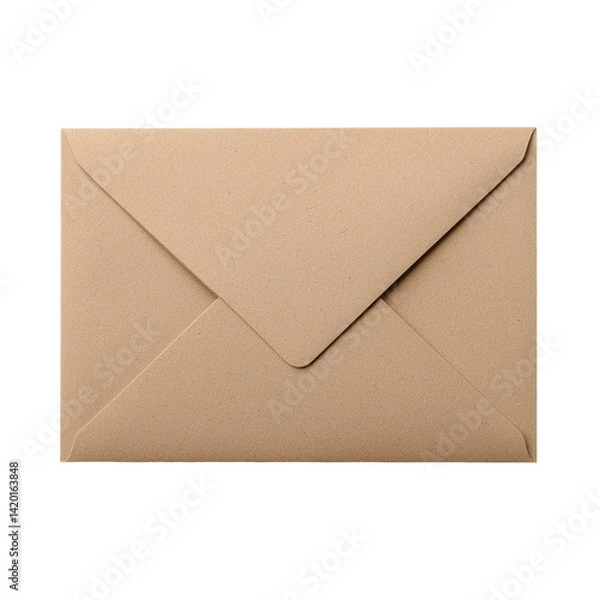 Fototapeta Plain beige envelope on transparent background with a closed flap, simple packaging design for mailing or mailing inserts for letters and documents