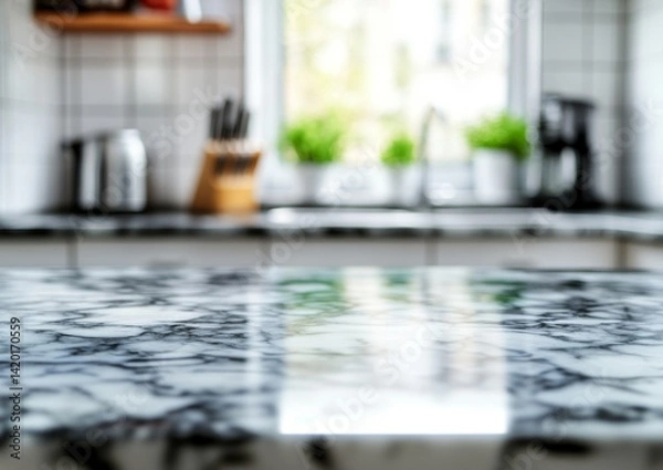 Fototapeta Modern kitchen countertop, blurred background (2)