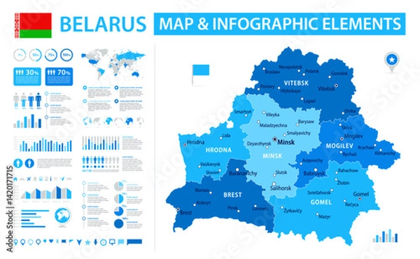 Fototapeta Belarus Infographic Map with Data Visualization Elements - Vector Map of Belarus