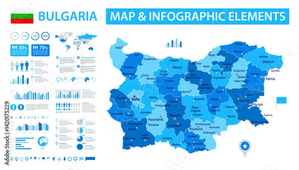 Fototapeta Bulgaria Infographic Map with Data Visualization Elements - Vector Map of Bulgaria