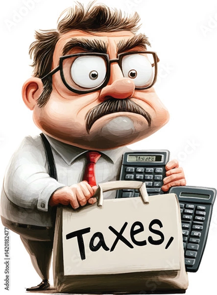 Fototapeta An isolated businessman calculated Taxes with calculator, vector file
