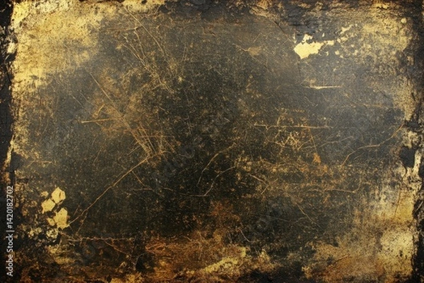 Fototapeta Aged, textured surface with gold highlights and dark marks