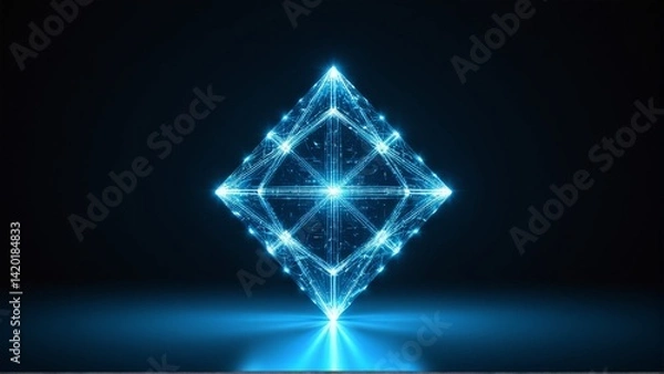 Fototapeta A Luminescent Diamond Grid: Interwoven Geometry Emanating Light on a Reflective Surface in a Dark Enigmatic Space.