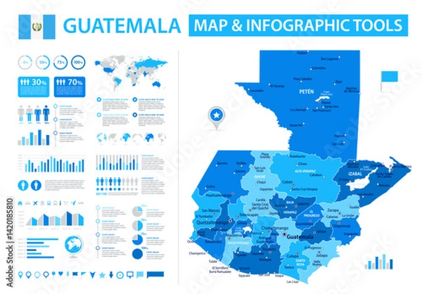 Fototapeta Guatemala Infographic Map with Data Visualization Elements - Vector Map of Guatemala