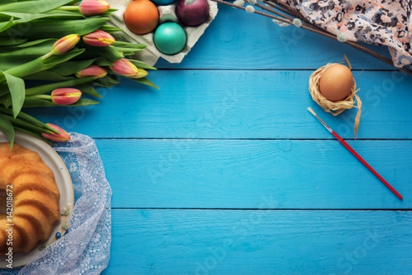 Obraz Wooden easter background with blank space for text