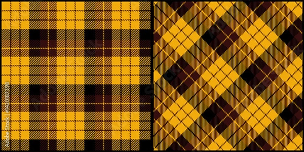 Fototapeta Yellow tone plaid seamless pattern vector. Background graphic tartan fashion design use for print, texture, cloth, fabric, flannel.