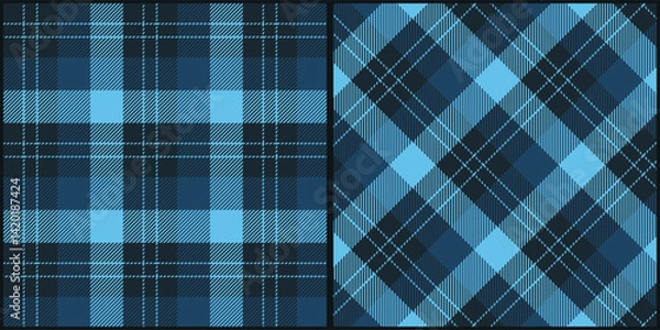 Fototapeta Blue plaid seamless pattern vector. Background graphic tartan fashion design use for print, texture, cloth, fabric, flannel.