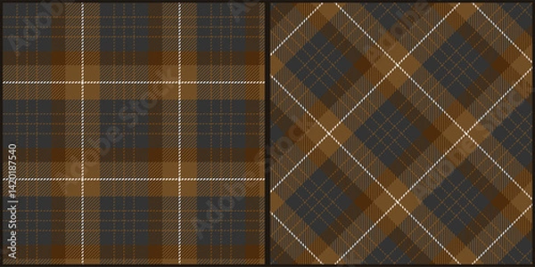 Fototapeta Dark brown tone plaid seamless pattern vector. Background graphic tartan fashion design use for print, texture, cloth, fabric, flannel.