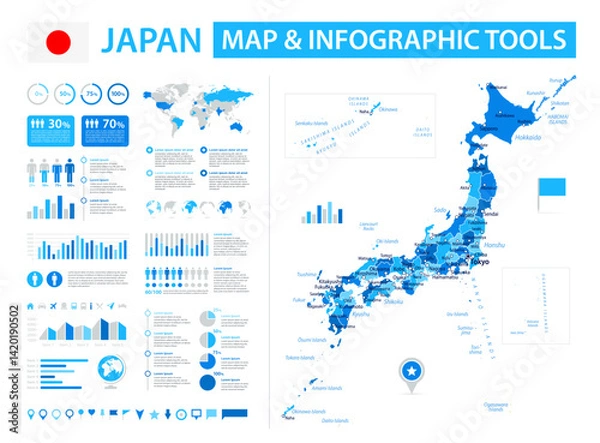 Fototapeta Japan Infographic Map with Data Visualization Elements - Vector Map of Japan