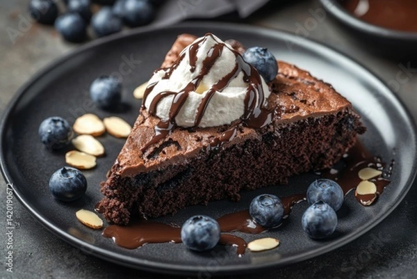 Fototapeta Moist Chocolate Cake Slice Served