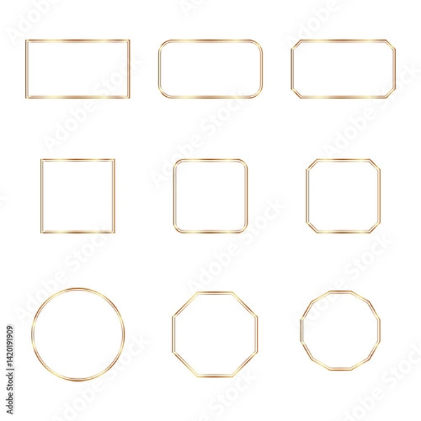 Obraz Vintage frame, gold border, thin square elements. Decorative ornament, vector illustration