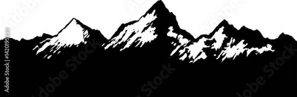 Obraz Mountains landscape. Scenery black silhouette border. Vector design element.