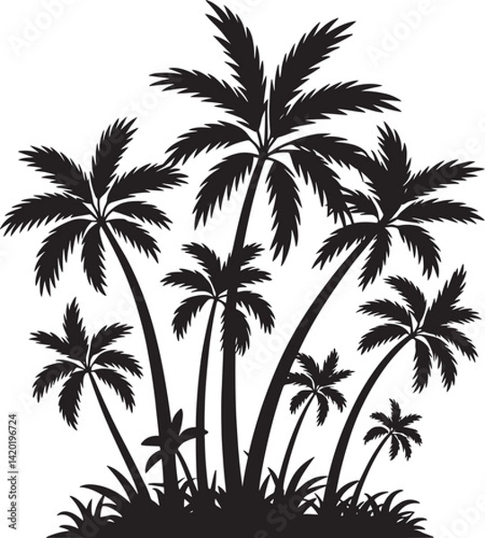 Fototapeta Palm tree on a beach silhouette vector illustration isolated On Transparent Background