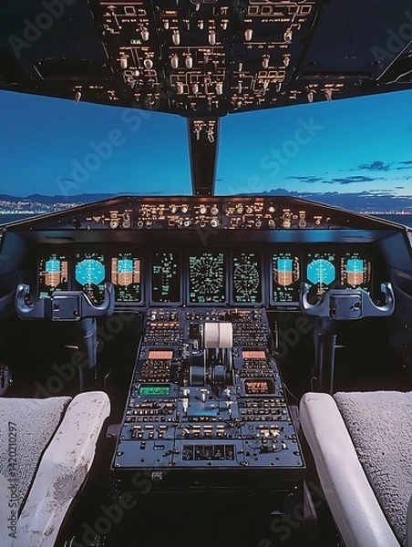 Obraz Cockpit Night Flight View