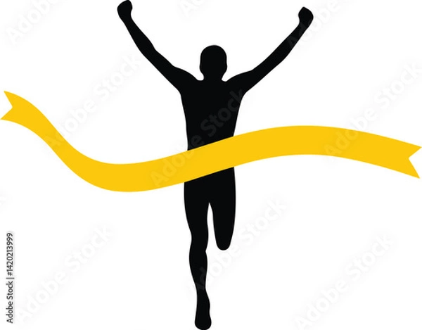 Fototapeta Silhouette of a Runner Crossing the Finish Line with Yellow Ribbon