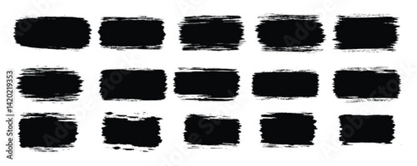 Fototapeta Black set paint, ink brush, brush strokes, brushes, lines, frames, box, grungy. Brush stroke.