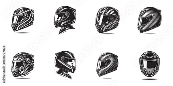 Fototapeta set of Motorcycle helmet black and white vector illustration 