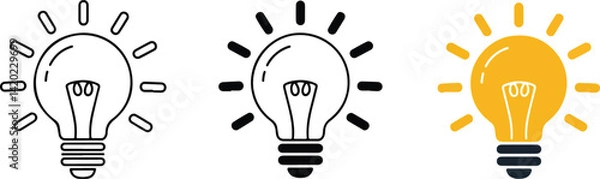 Fototapeta Three Lightbulb Icons Idea Symbols Black Yellow White