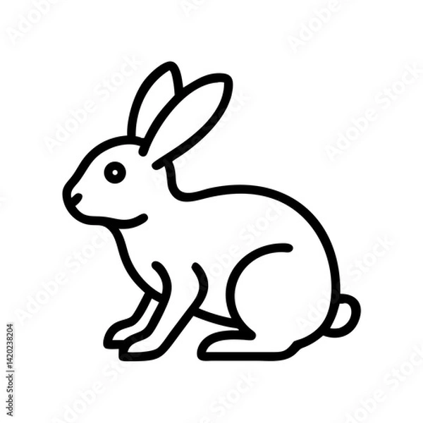 Fototapeta Black outline drawing of a rabbit or hare sitting on a transparent background representing animal symbols and icons for Easter and nature themes.