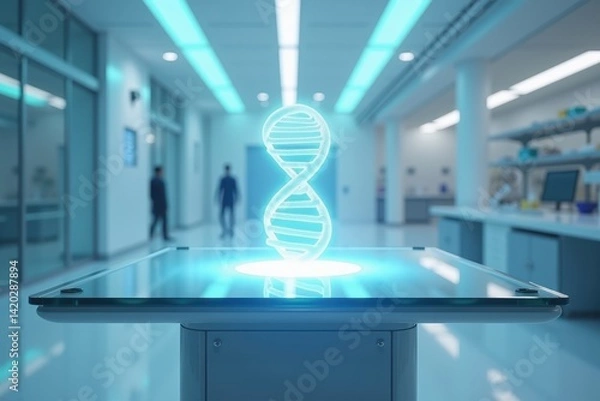 Fototapeta Holographic DNA Model in Futuristic Laboratory Setting