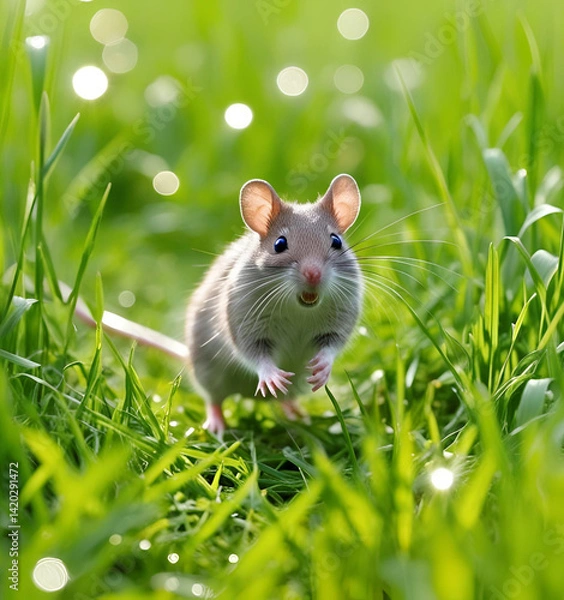 Obraz 草原を急いで走る野ネズミ