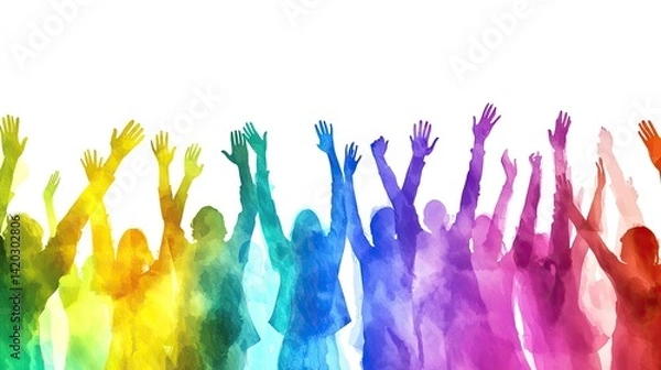 Fototapeta A diverse group of people stands in a line, clapping enthusiastically.