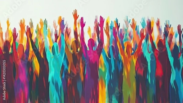 Fototapeta A diverse group of people stands in a line, clapping enthusiastically.