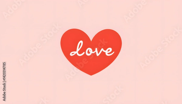 Fototapeta Red heart with "love" text on a soft pink background