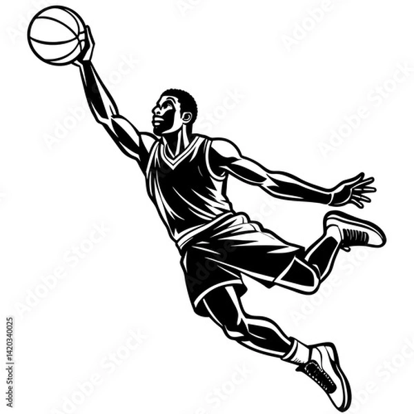 Obraz Black and white vector icon of basketball player jumping