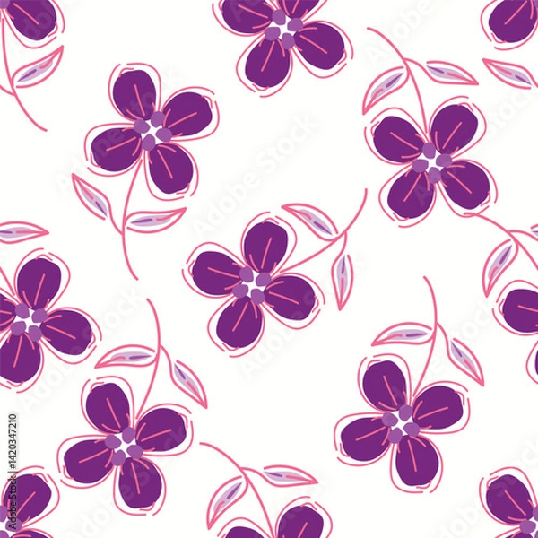 Fototapeta Vintage seamless floral pattern. Liberty style background of small mauve and lilac flowers. Small flowers scattered over a white background. Stock for printing on surfaces