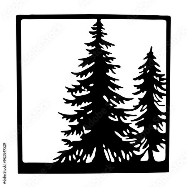 Fototapeta Elegant Silhouetted Coniferous Trees Framed by a Black Border Design Element