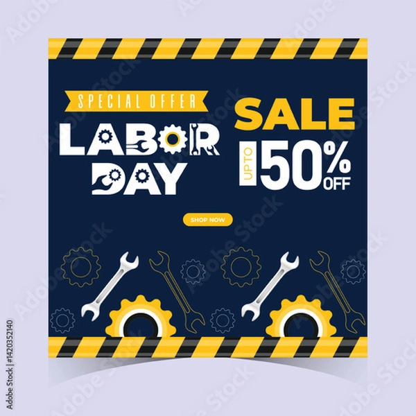 Obraz Labor Day Sale Web Banner Template Bold Abstract Design Honoring Workers. Labour Day Poster Illustration Design for Promotion Sale Event. Special Offer Labor Day Sale advertising background