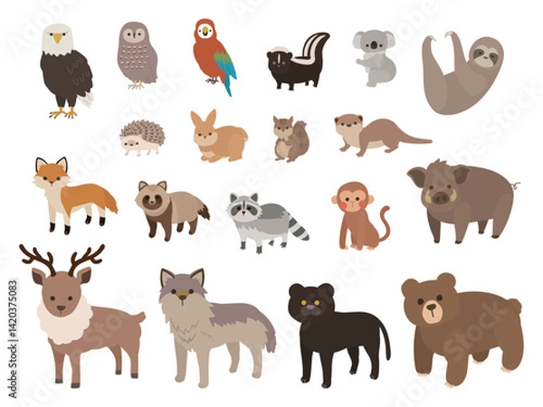 Obraz 森に住む動物のイラストセット