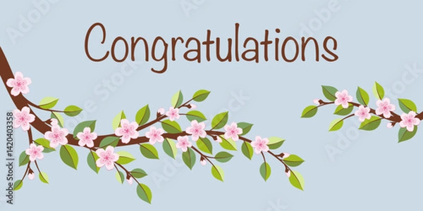 Fototapeta Congratulations - Schriftzug in englischer Sprache - Glückwunsch. Karte mit Kirschblütenzweigen