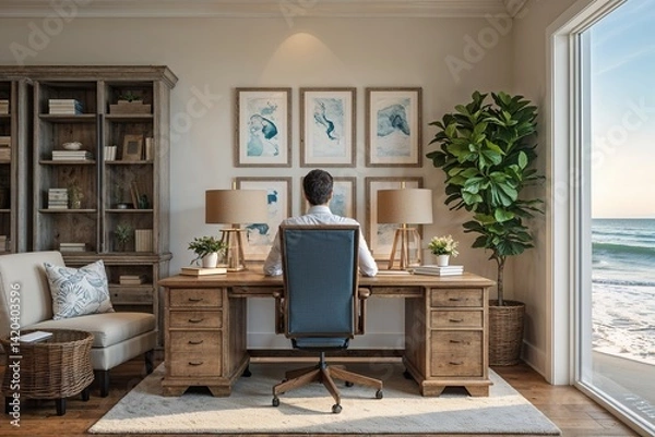 Obraz Flexible Beachfront Work Environment for Ultimate Relaxation