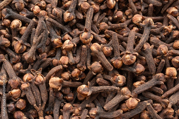 Obraz Clove spice textured background. Dry carnation spicy buds pattern, natural Indian clove condiment